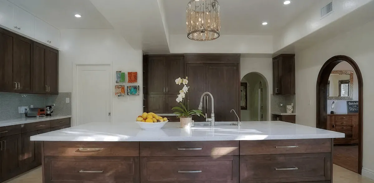 Cabinet refacing project with updated kitchen cabinets and island in San Jose, CA