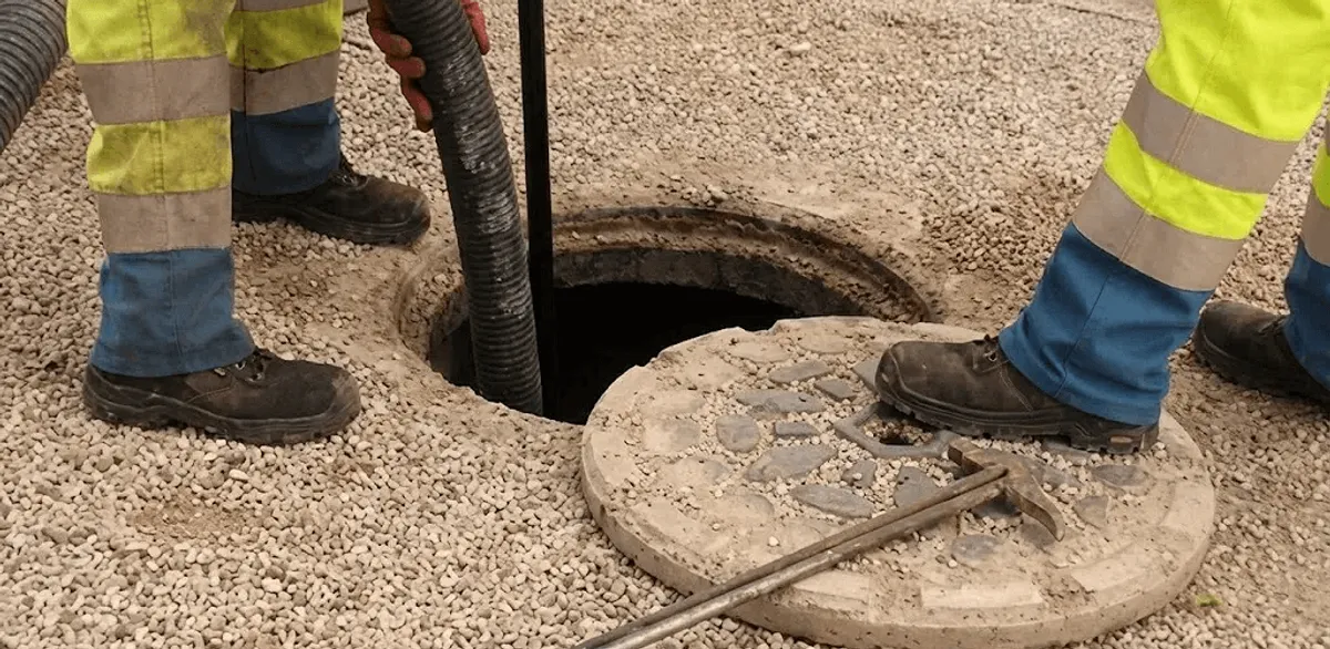 Drain cleaning crew clearing a sewer access point with professional equipment in San Jose, CA